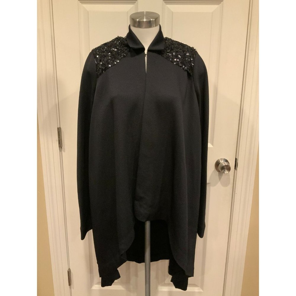 Zero + Maria Cornejo Navy Blue Waffle Knit Hi-Low Jacket W/ Sequins, Size 4
